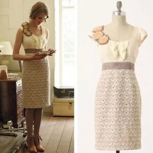 NWT Anthropologie Floreat Babergh Twee Floral Appliqué Sheath Dress